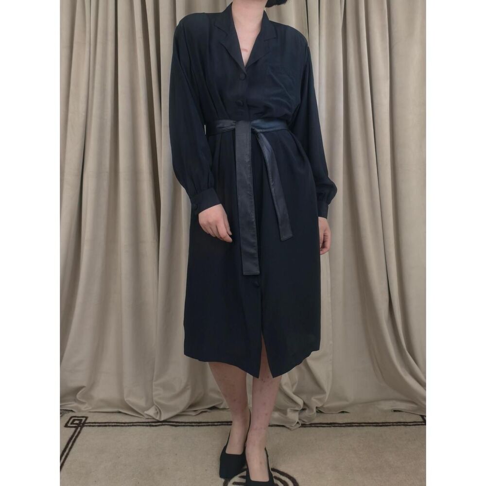 Vintage Silkage New York Silk Black Shirt Dress